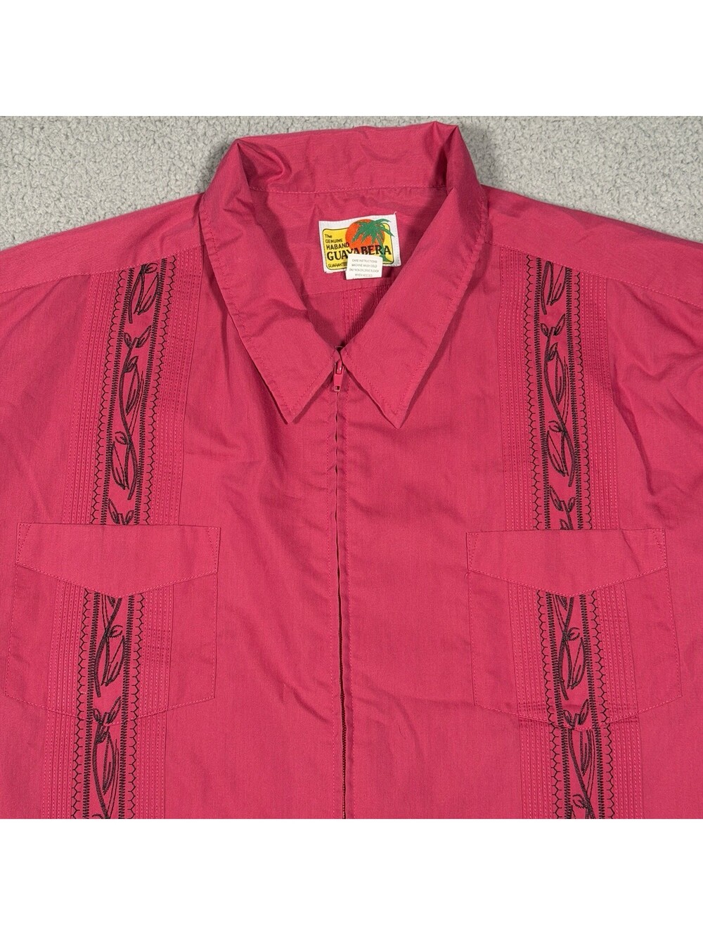 Haband Guayabera Shirt Mens 3XLT Blue Pink Zip Up Embroidery Short Sleeve Lot 2 - Picture 3 of 15